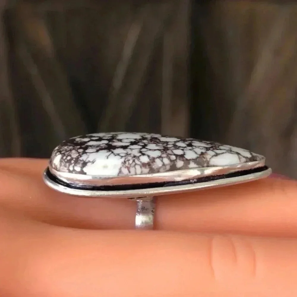 SIZE 6 Huge Teardrop Genuine Wild Horse Turquoise 925 Sterling Silver Ring NWT